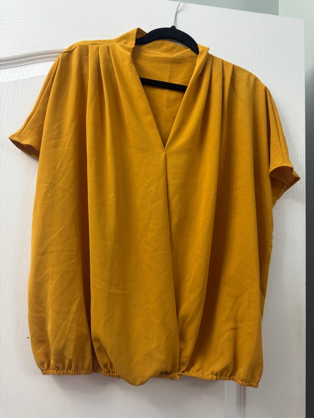 Women's Mustard V-Neck Short Sleeve Top